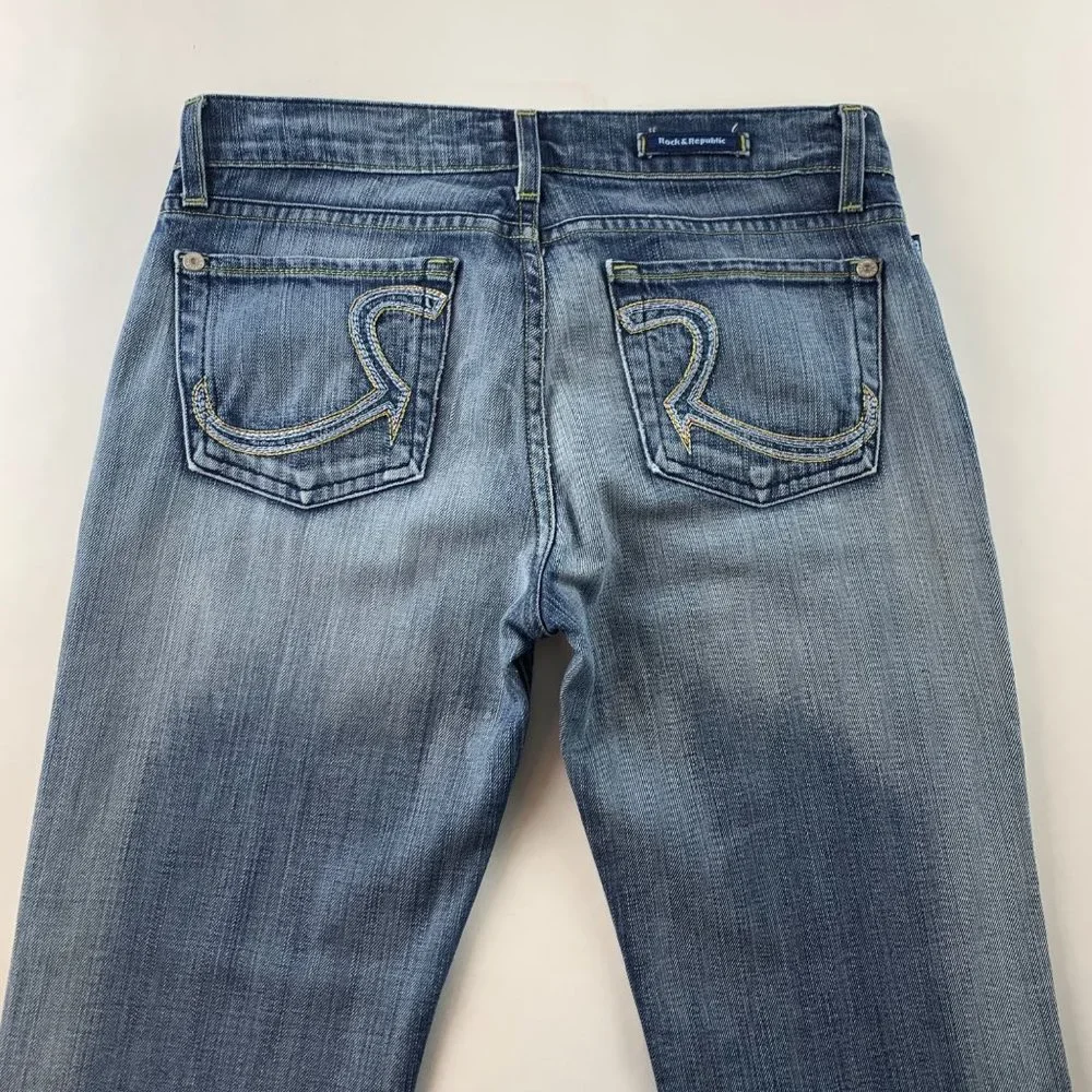 LONG Rock & Republic Jeans Rainbow Embroidered Pocket Roth Flare 29 - Picture 7 of 10
